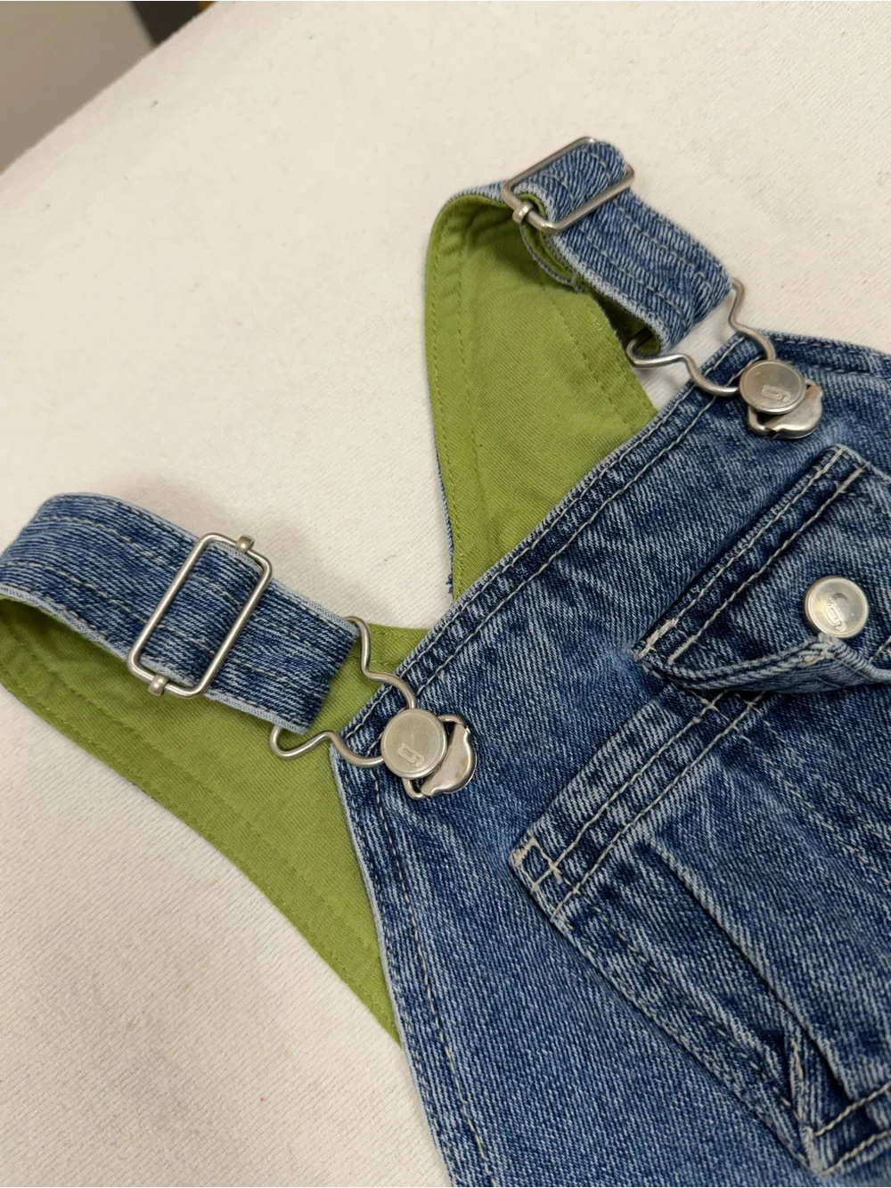 Vintage 2003 Gymboree Denim Overalls 3T Helicopter Green Lined